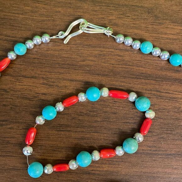 Native American Navajo turquoise beaded vintage necklace set - Picture 2 of 5